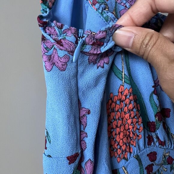 ASTR The Label Dress Womens Medium Blue Floral Ruffle Button Front Lined Midi - Picture 10 of 16